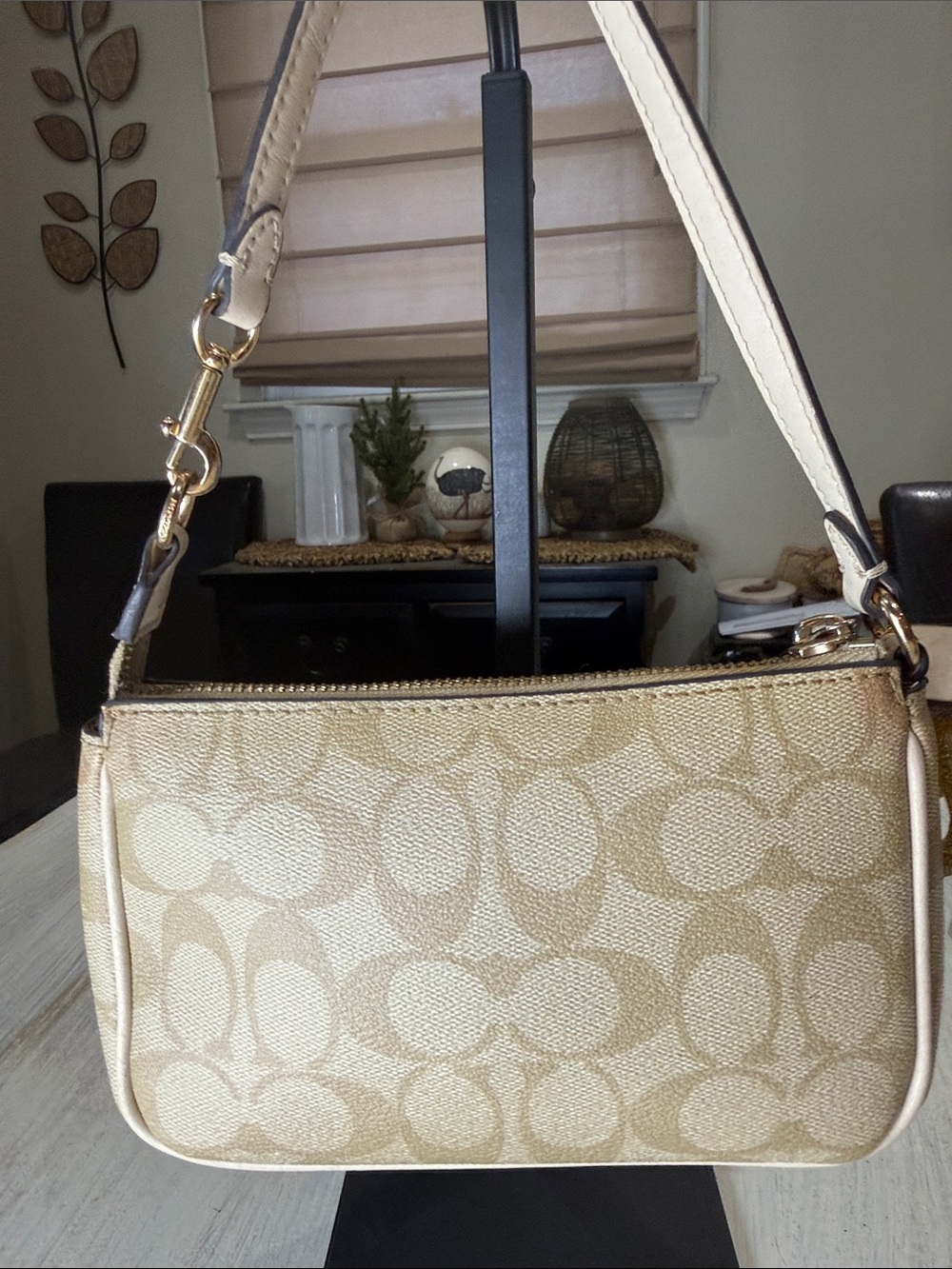 Coach Beige Signature Mini Shoulder Bag with Gold Hardware - Picture 6 of 13
